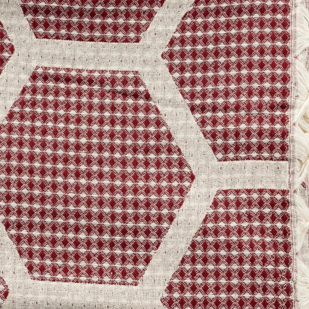 60" X 50" Red Woven Cotton Geometric Throw Blanket with Fringe