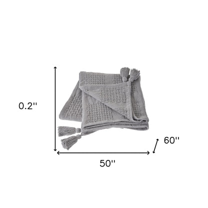 50" X 60" Green Woven Cotton Throw Blanket with Tassels