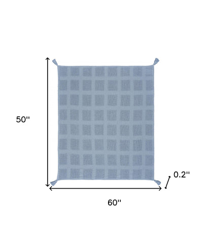 50" X 60" Green Woven Cotton Throw Blanket with Tassels