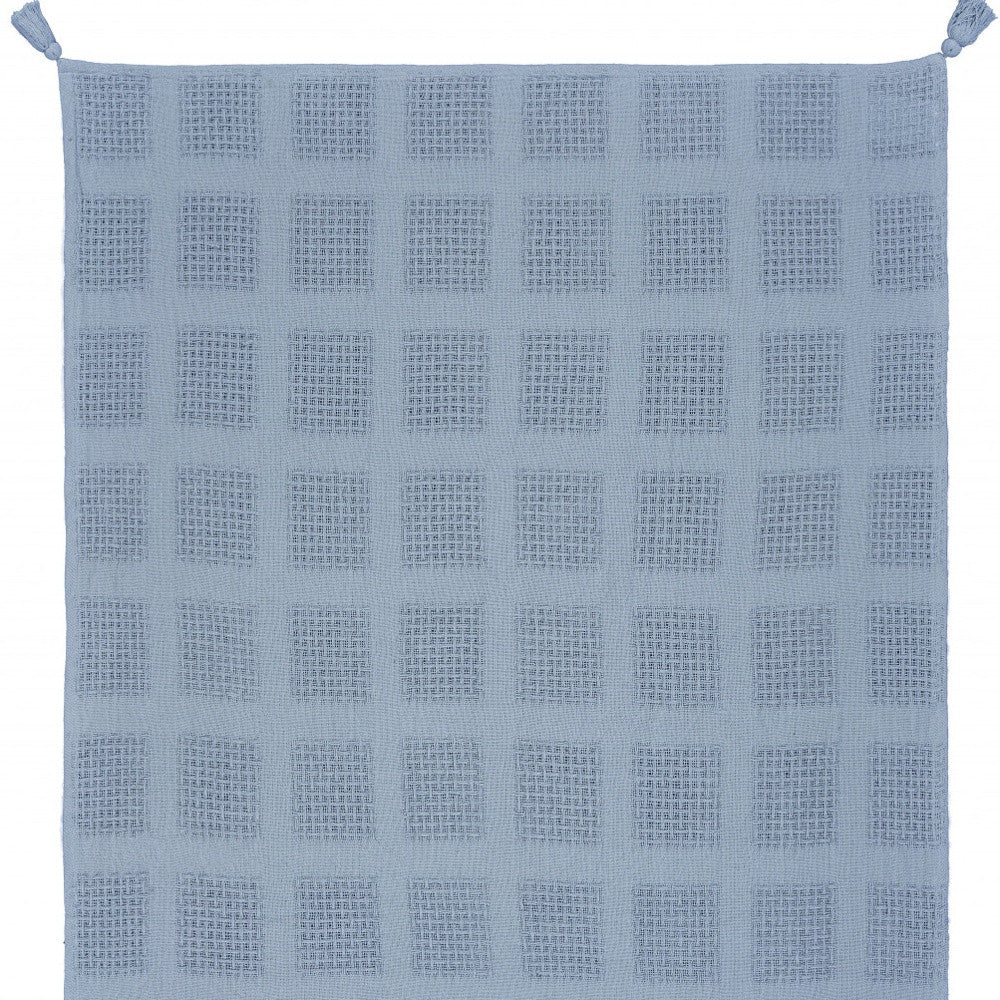 50" X 60" Blue Woven Cotton Throw Blanket with Tassels