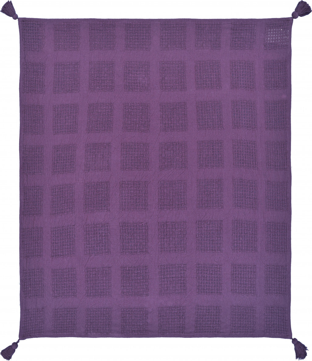 50" X 60" Purple Woven Cotton Throw Blanket with Tassels