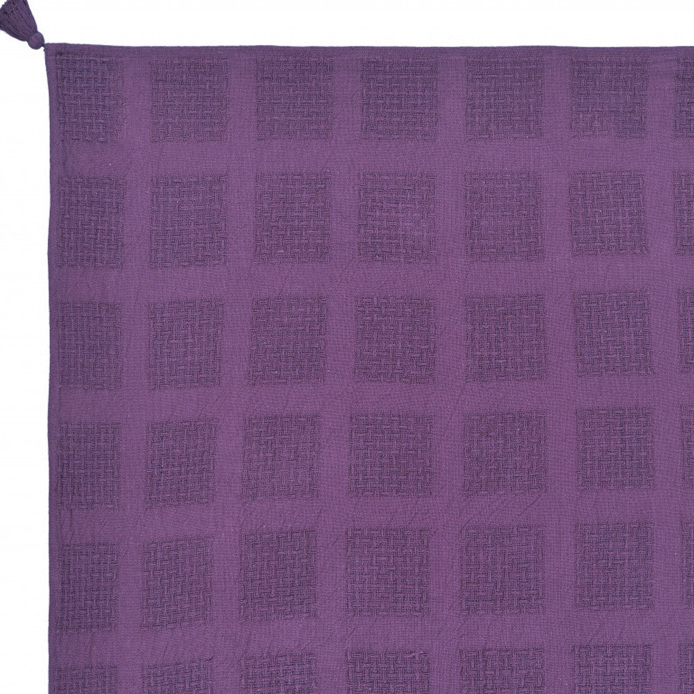 50" X 60" Purple Woven Cotton Throw Blanket with Tassels