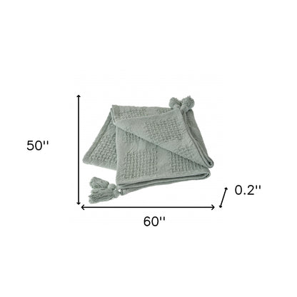 50" X 60" Green Woven Cotton Throw Blanket with Tassels