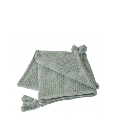 50" X 60" Green Woven Cotton Throw Blanket with Tassels