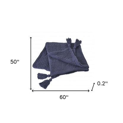 50" X 60" Green Woven Cotton Throw Blanket with Tassels