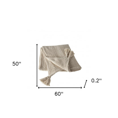 50" X 60" Green Woven Cotton Throw Blanket with Tassels