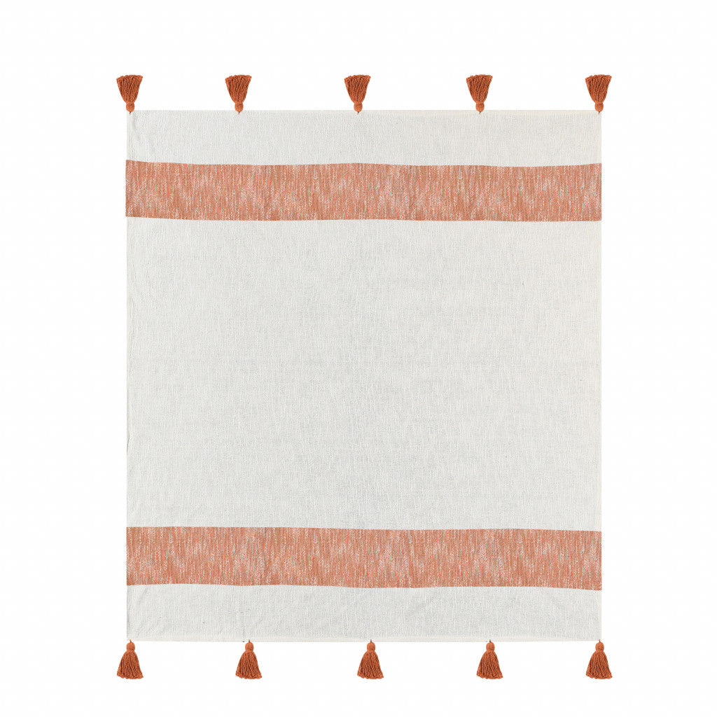 Orange Woven Cotton Striped Throw Blanket