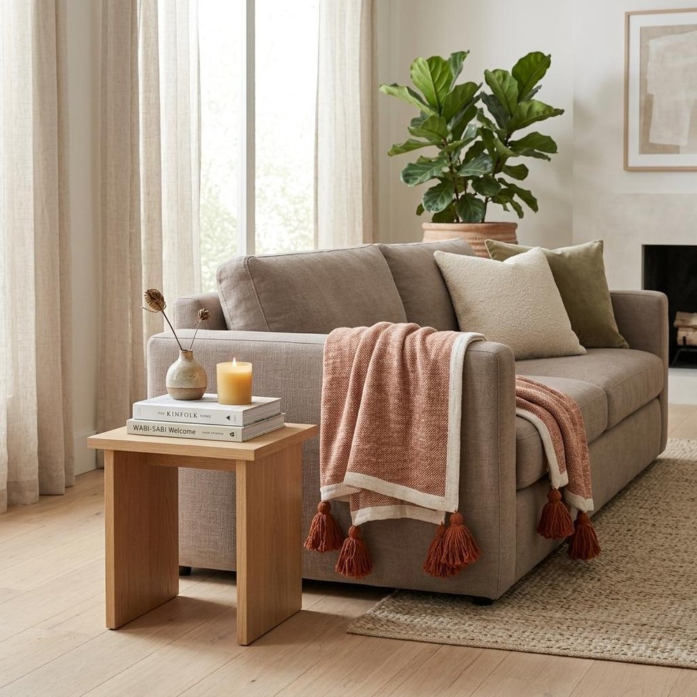 50" X 60" Yellow Woven Cotton Striped Throw Blanket with Tassels