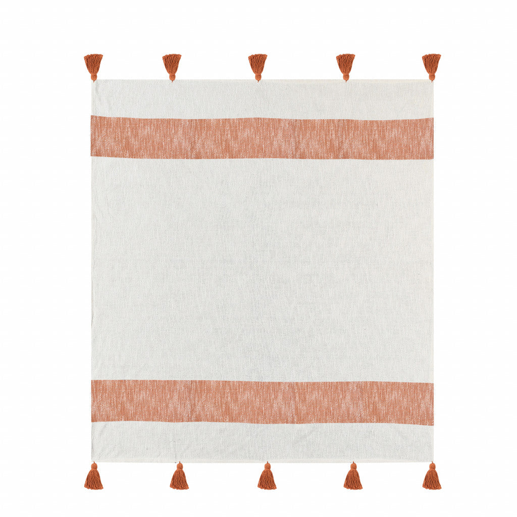 50" X 60" Orange Woven Cotton Striped Throw Blanket with Tassels