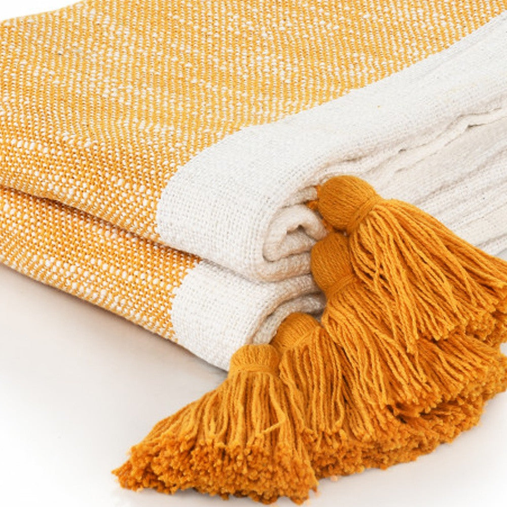 50" X 60" Orange Woven Cotton Striped Throw Blanket with Tassels