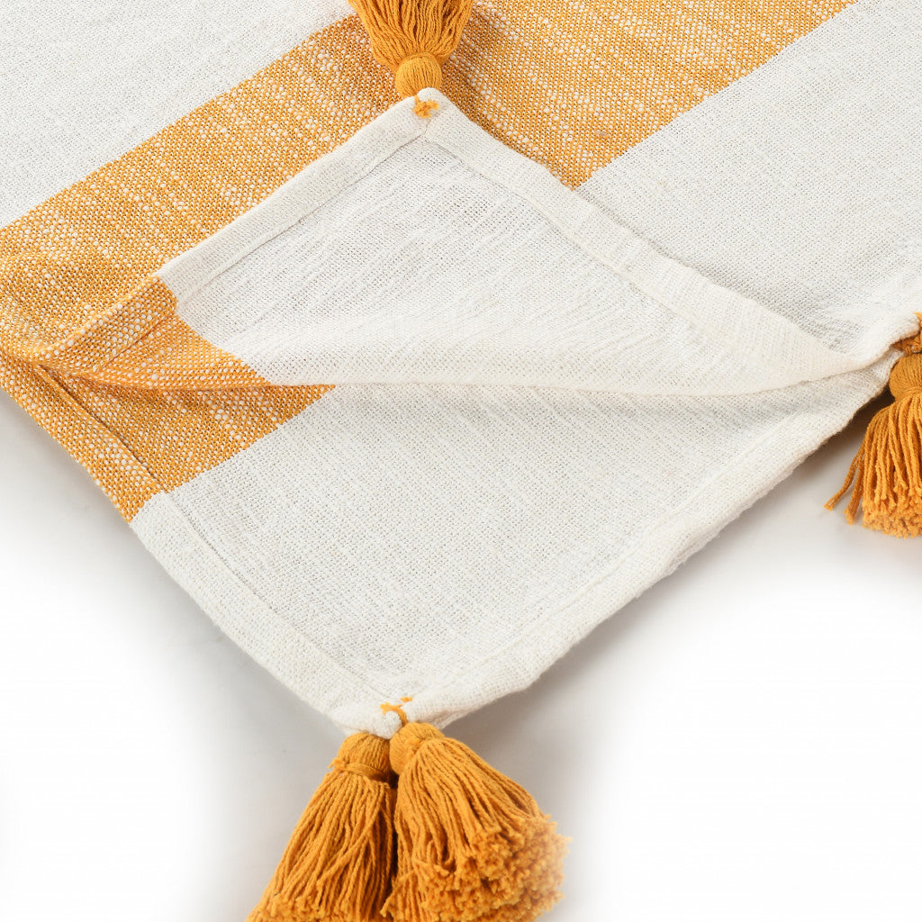 50" X 60" Orange Woven Cotton Striped Throw Blanket with Tassels