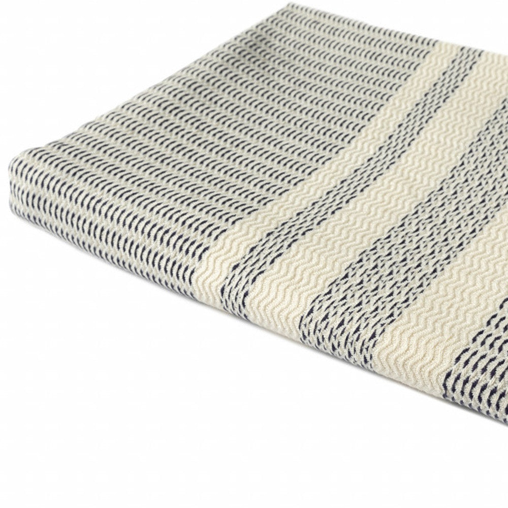 50" X 60" Beige Woven Cotton Striped Throw Blanket with Fringe