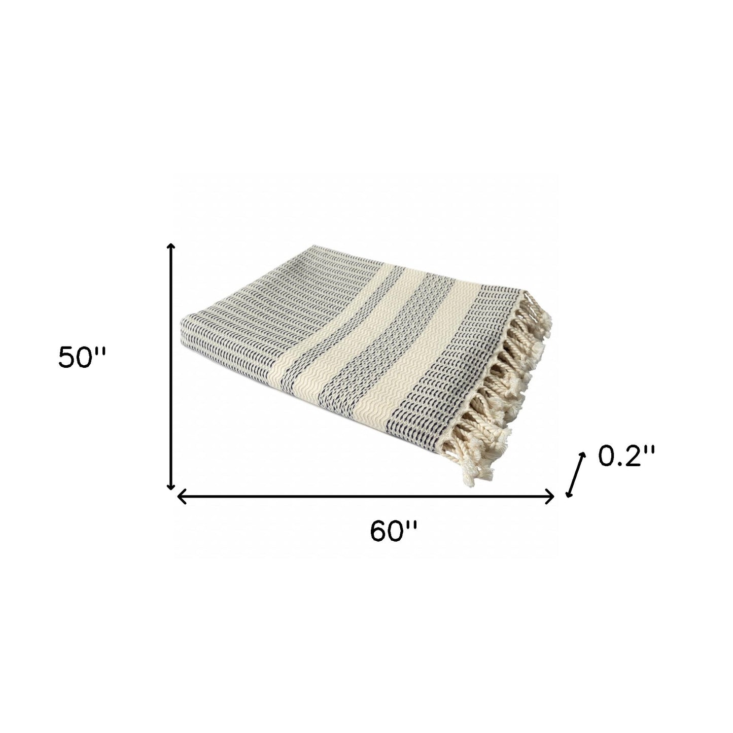 50" X 60" Beige Woven Cotton Striped Throw Blanket with Fringe