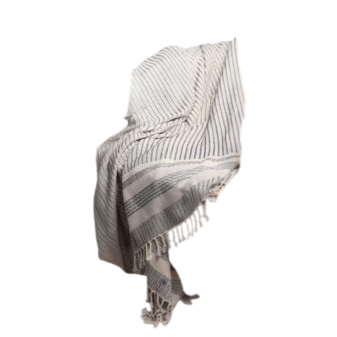 50" X 60" Beige Woven Cotton Striped Throw Blanket with Fringe