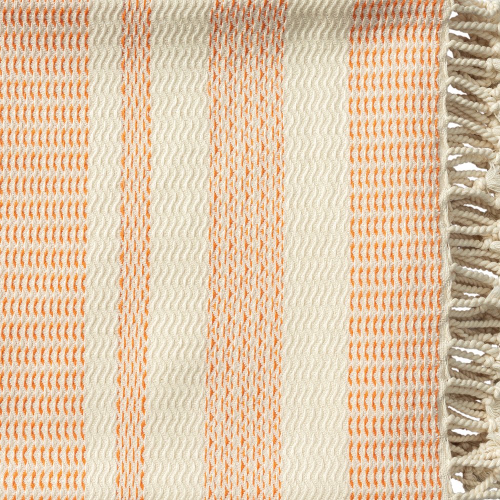 50" X 60" Orange Woven Cotton Striped Throw Blanket with Fringe