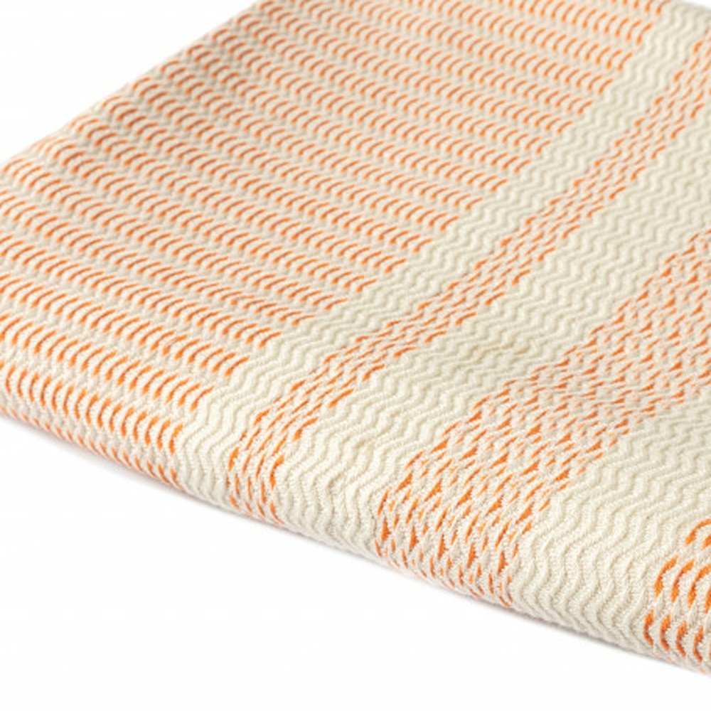 50" X 60" Orange Woven Cotton Striped Throw Blanket with Fringe
