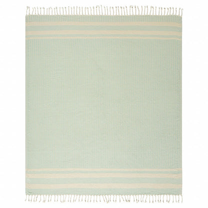 50" X 60" Orange Woven Cotton Striped Throw Blanket with Fringe