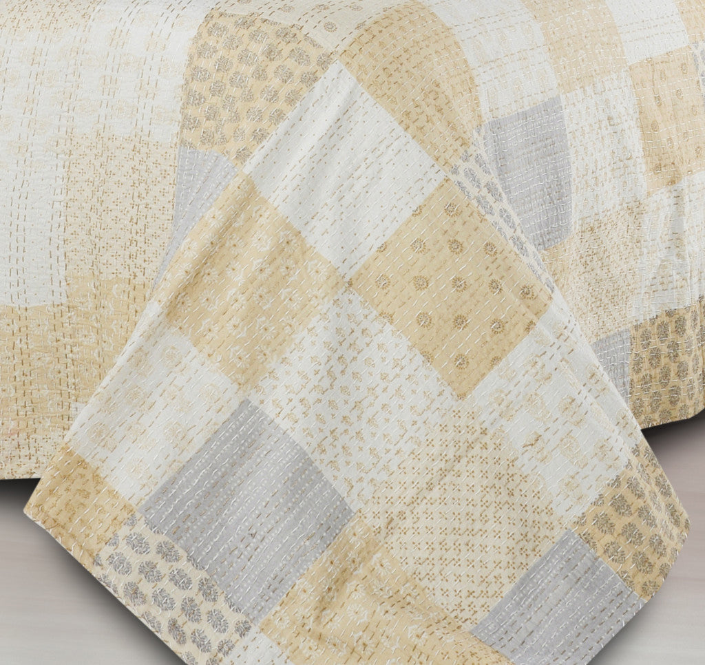 Cream Knitted Cotton Geometric Throw