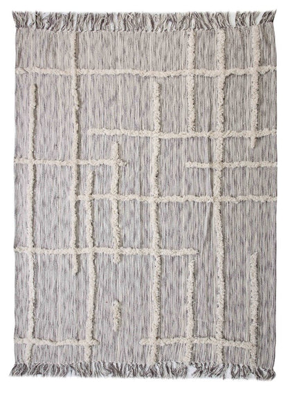 60" X 50" Gray Woven Cotton Striped Throw Blanket with Fringe