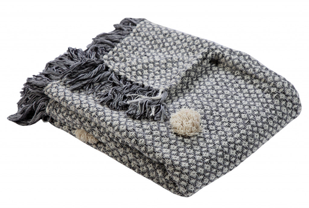 Gray Woven Cotton Houndstooth Throw Blanket