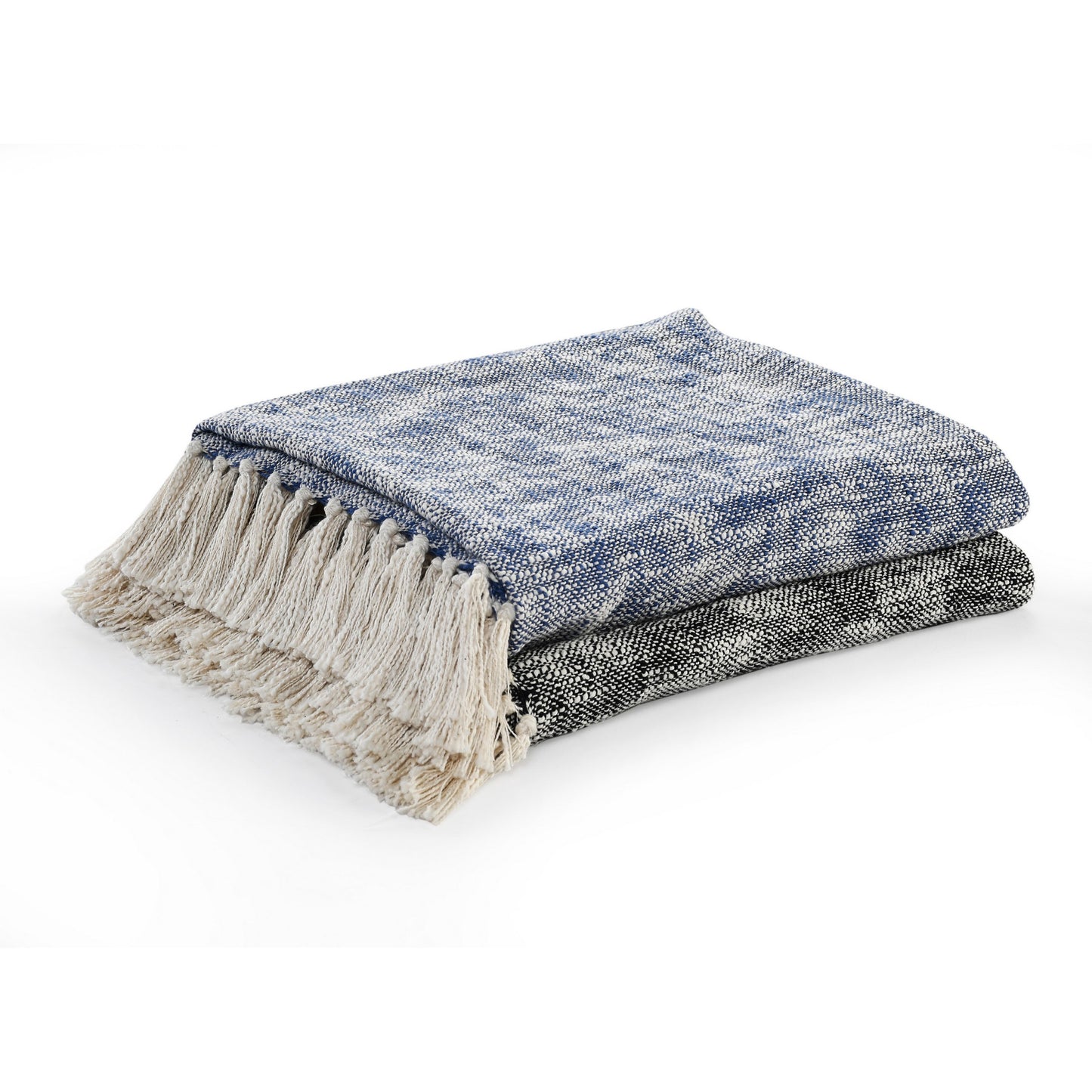 Blue and White Woven Cotton Solid Color Throw Blanket