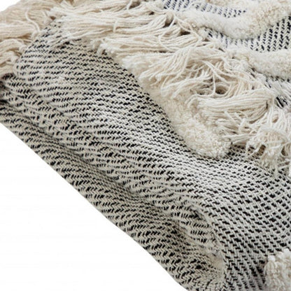 50" X 60" Black and Gray Woven Cotton Geometric Throw Blanket with Fringe
