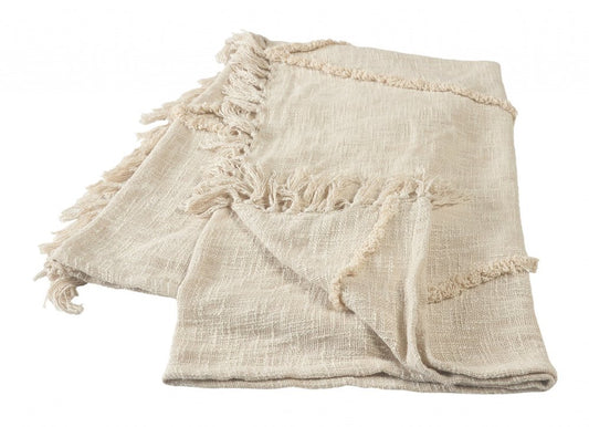 60" X 50" Orange Woven Cotton Throw Blanket with Fringe