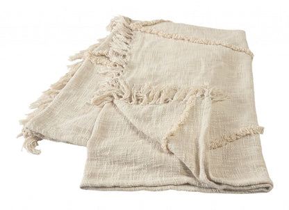 60" X 50" Blue Woven Cotton Throw Blanket with Fringe