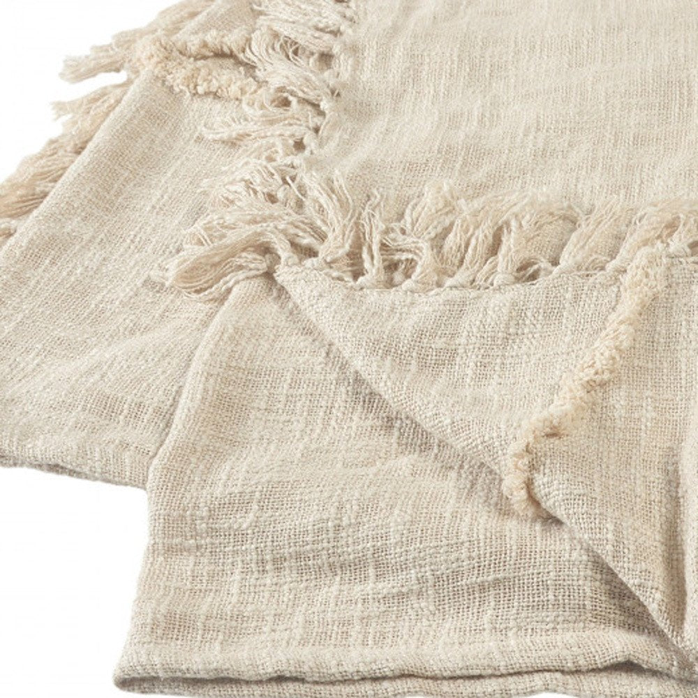 60" X 50" Blue Woven Cotton Throw Blanket with Fringe