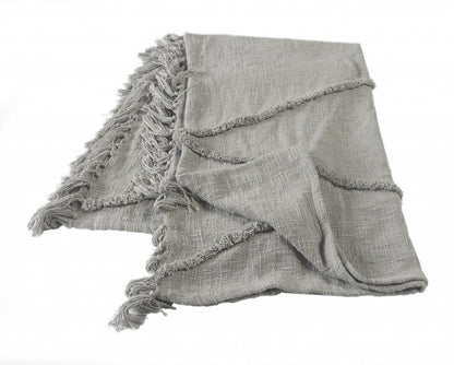 60" X 50" Blue Woven Cotton Throw Blanket with Fringe