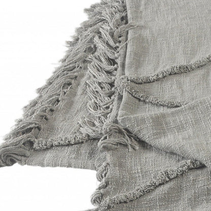60" X 50" Blue Woven Cotton Throw Blanket with Fringe