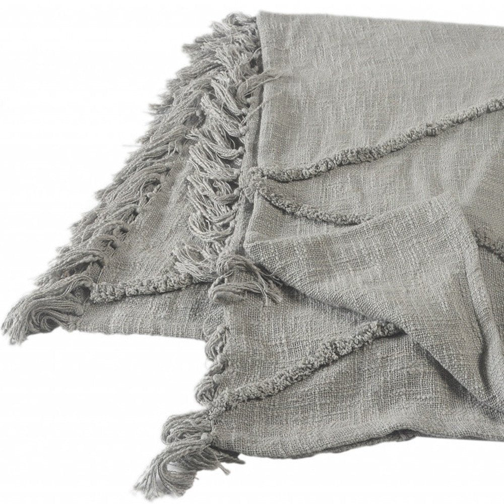 60" X 50" Blue Woven Cotton Throw Blanket with Fringe