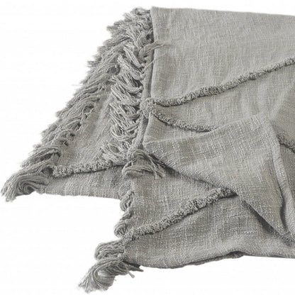 60" X 50" Blue Woven Cotton Throw Blanket with Fringe