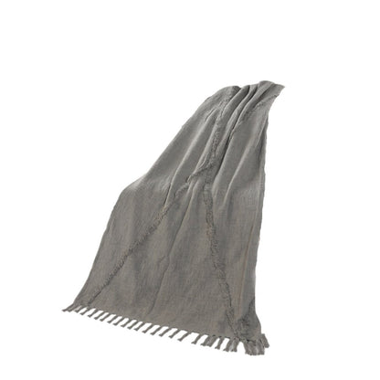 60" X 50" Blue Woven Cotton Throw Blanket with Fringe