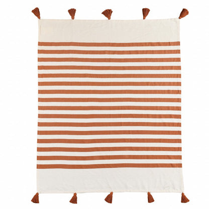 50" X 60" Blue and White Woven Cotton Striped Throw Blanket with Tassels