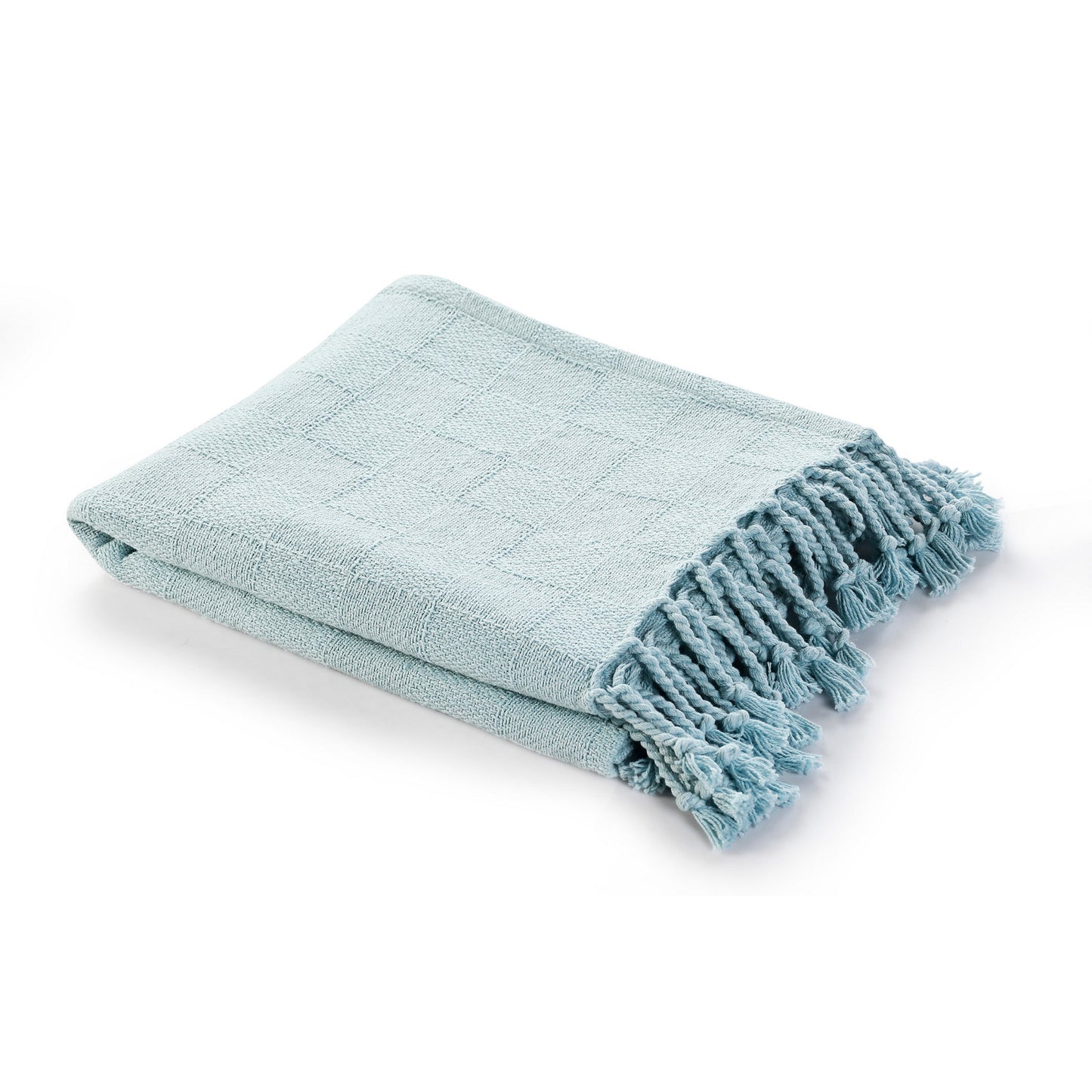 50" X 60" Blue Woven Cotton Throw Blanket with Fringe