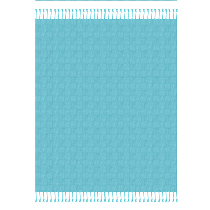 50" X 60" Blue Woven Cotton Throw Blanket with Fringe
