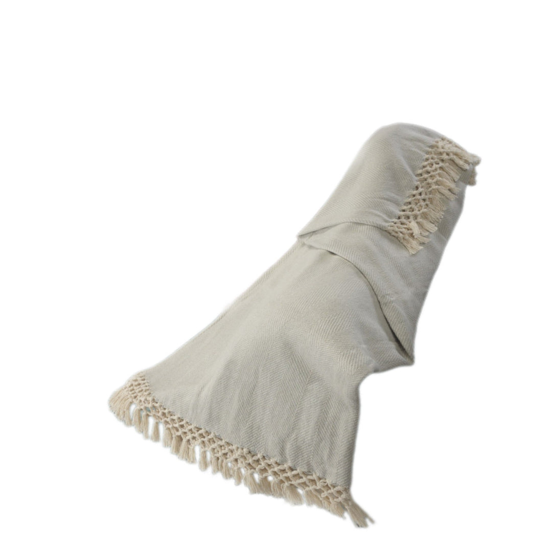 Gray Woven Cotton Herringbone Throw Blanket