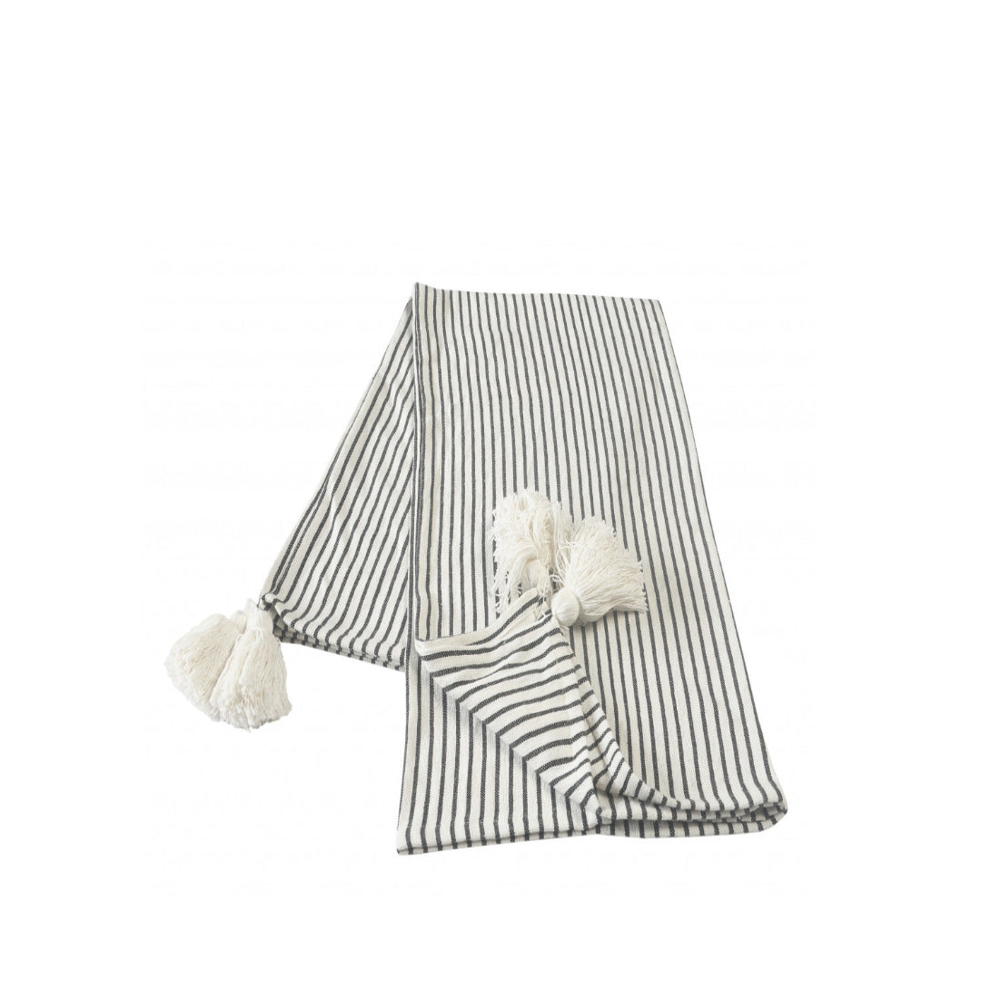 50" X 60" Gray and White Woven Cotton Striped Throw Blanket with Tassels