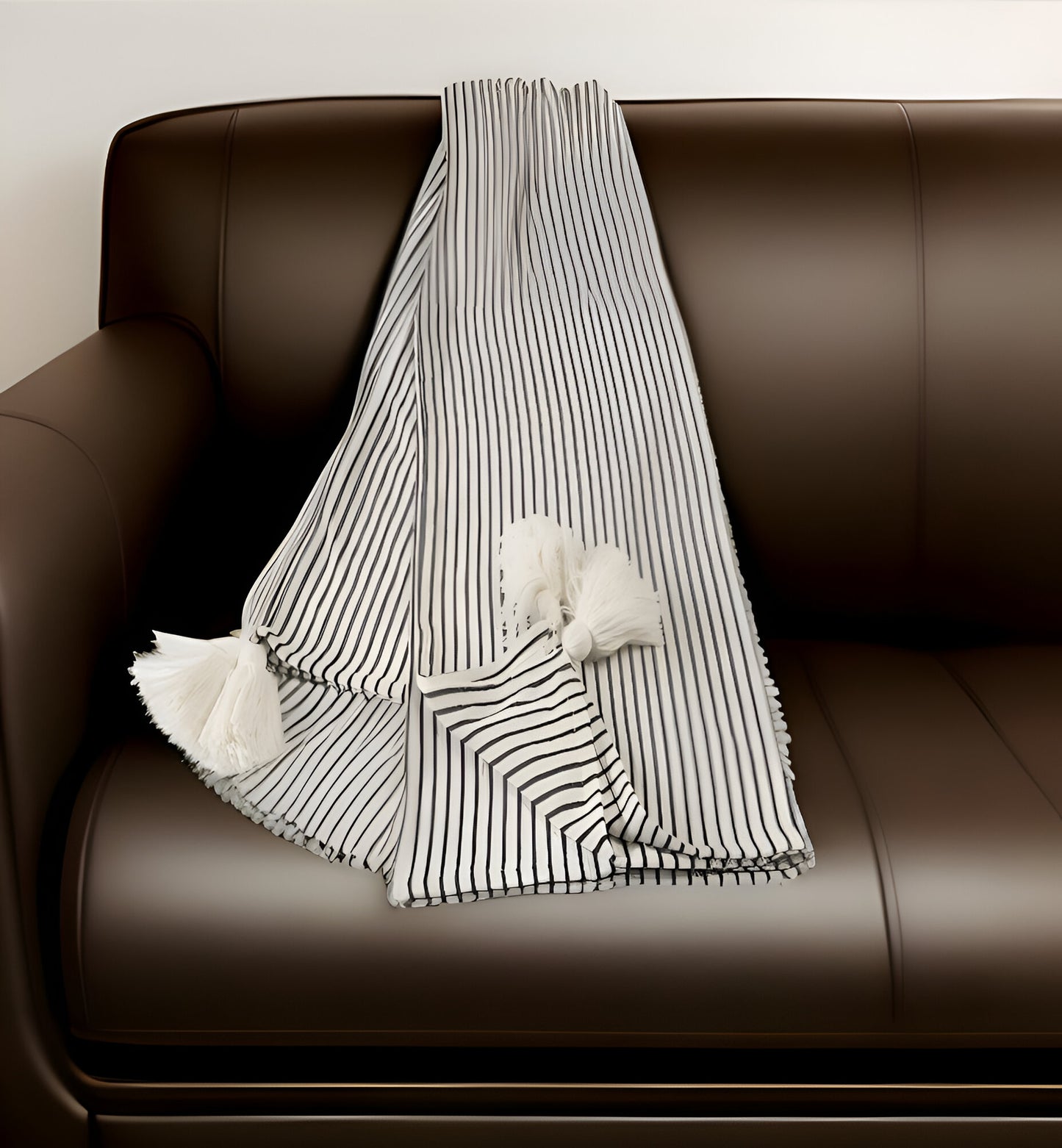 50" X 60" Gray and White Woven Cotton Striped Throw Blanket with Tassels