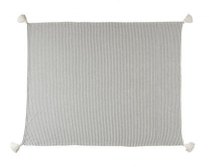 50" X 60" Gray and White Woven Cotton Striped Throw Blanket with Tassels