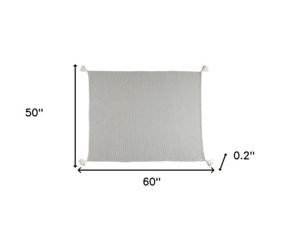 50" X 60" Gray and White Woven Cotton Striped Throw Blanket with Tassels