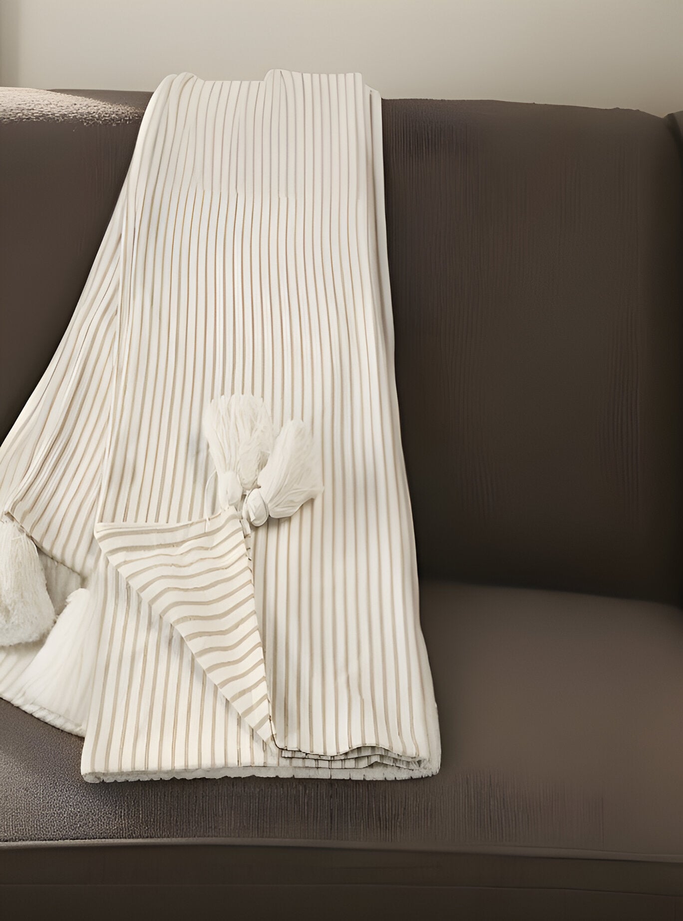 50" X 60" Brown and White Woven Cotton Striped Throw Blanket with Tassels