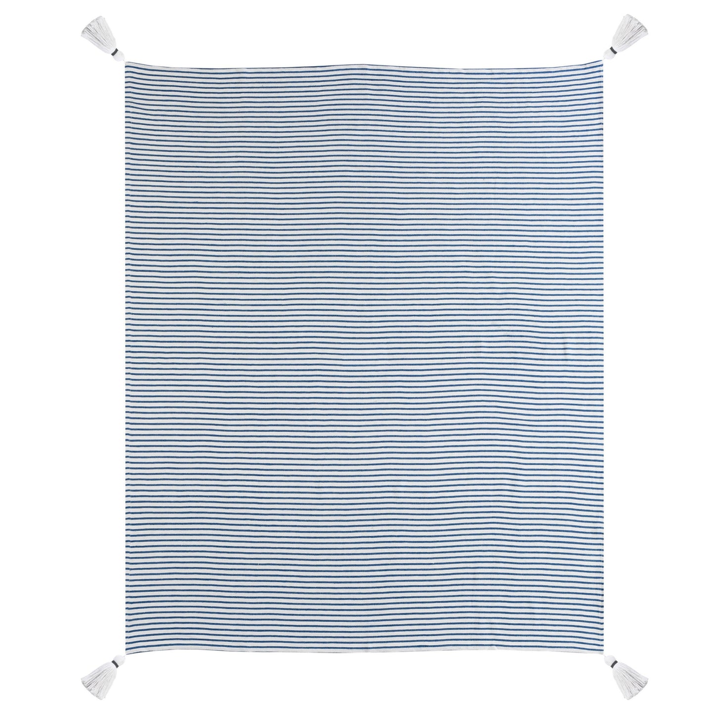 50" X 60" Blue and White Woven Cotton Striped Throw Blanket with Tassels