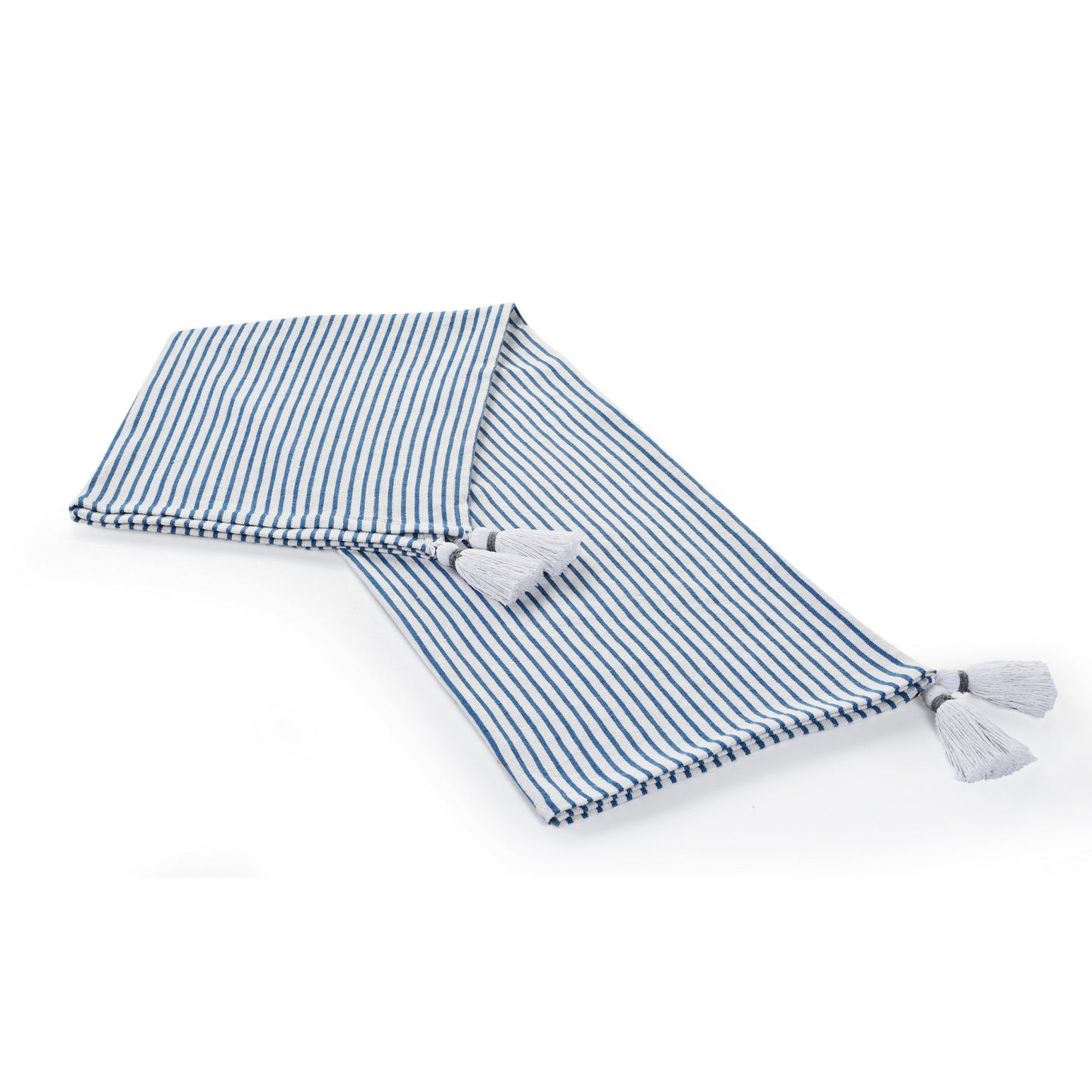 Blue and White Woven Cotton Striped Throw Blanket