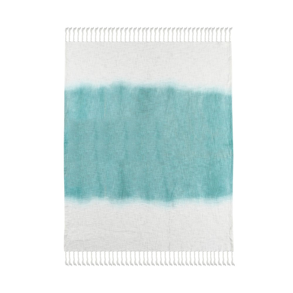 50" X 60" Blue and White Woven Cotton Ombre Throw Blanket with Fringe