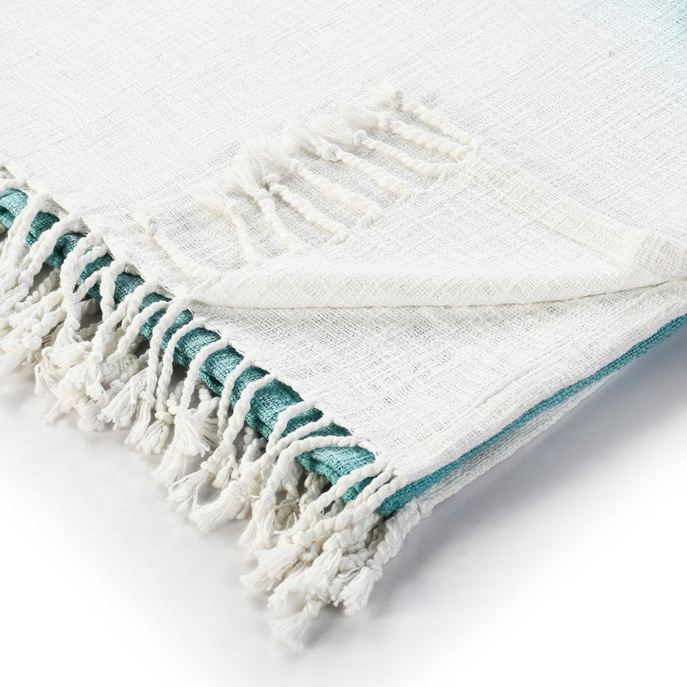 50" X 60" Blue and White Woven Cotton Ombre Throw Blanket with Fringe