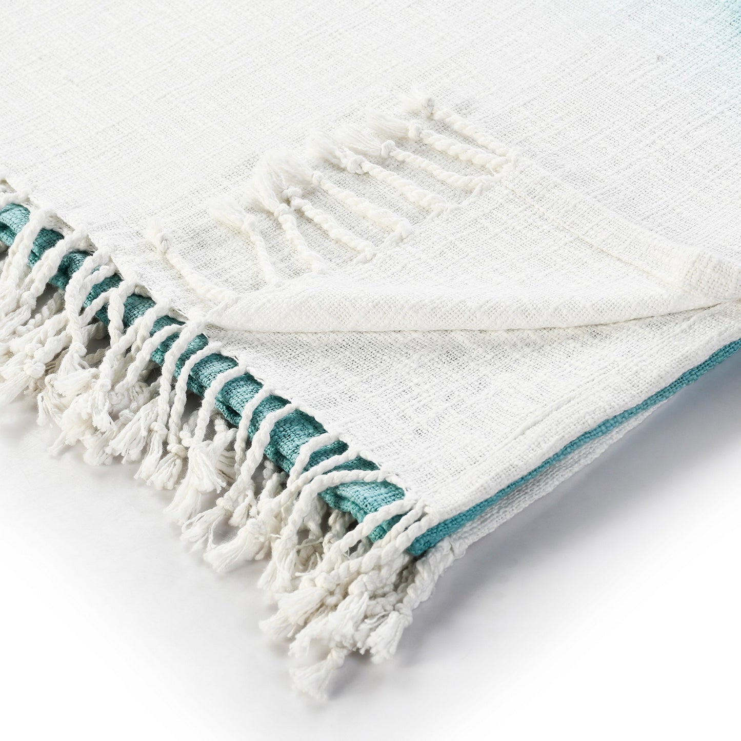 50" X 60" Blue and White Woven Cotton Ombre Throw Blanket with Fringe