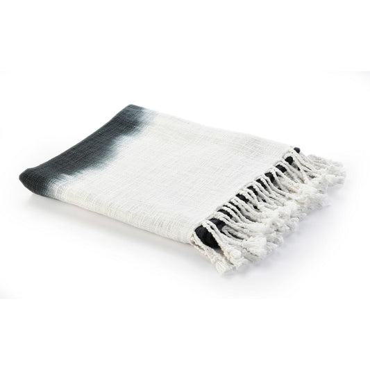 Blue and White Woven Cotton Ombre Throw Blanket
