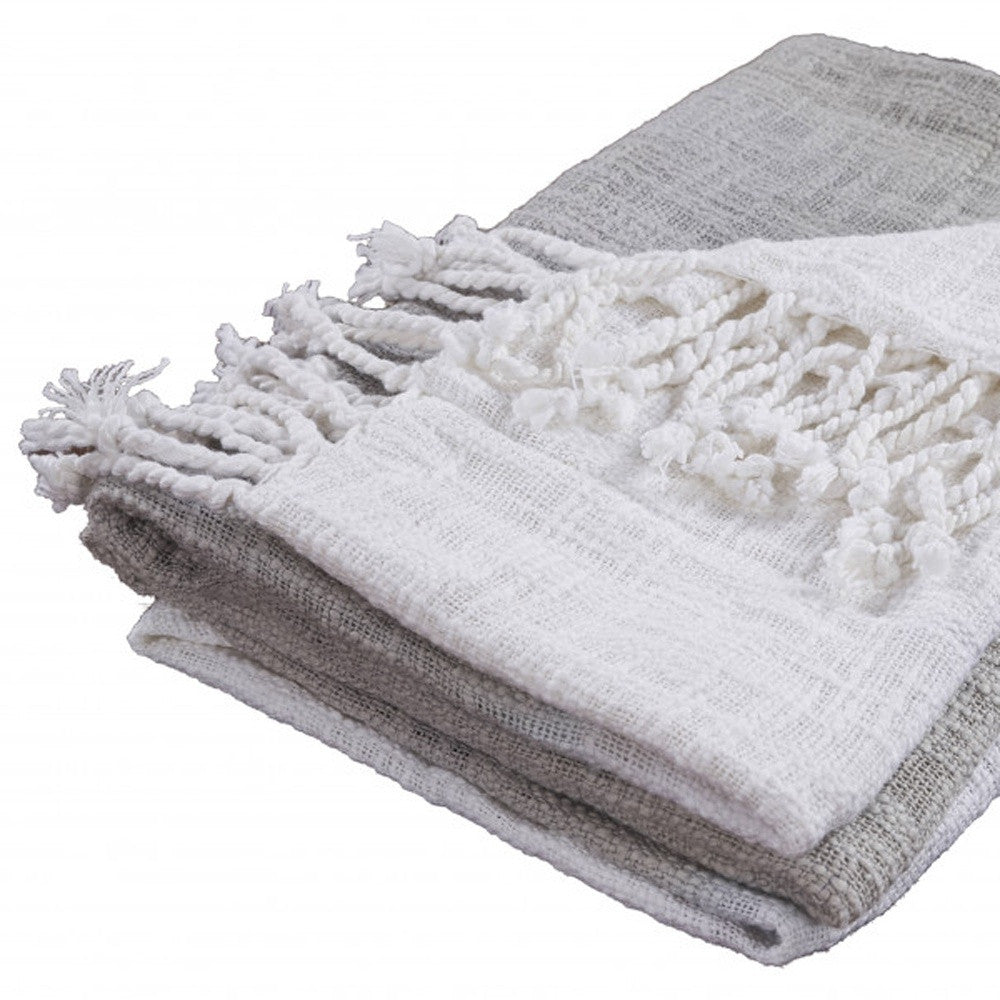 Gray and White Woven Cotton Ombre Throw Blanket